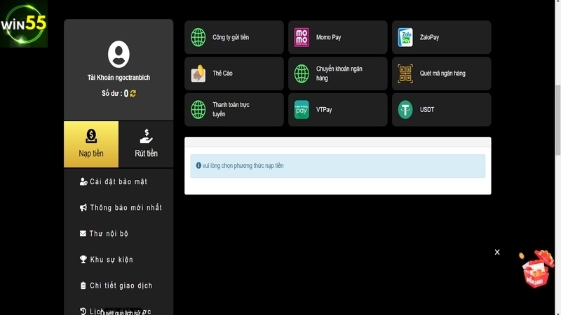 Bet thủ nên lựa chọn kênh thanh toán Win55 qua thẻ cào